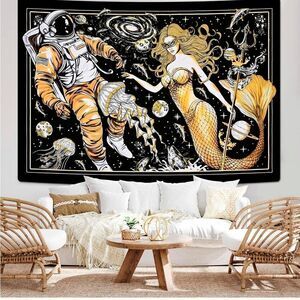 Astronaut Tapestry Mermaid Adults Tapestry Black Aestheic Tapestries Sta…